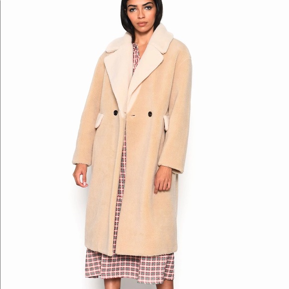 Glamorous Stone Cream Fur Longline Coat - Picture 3 of 4